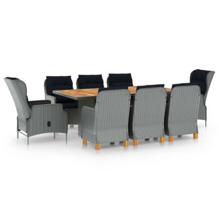 Set comedor jardín 9 pzas y cojines ratán sintético gris claro