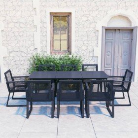 Juego de comedor para jardín 9 piezas ratán PVC negro