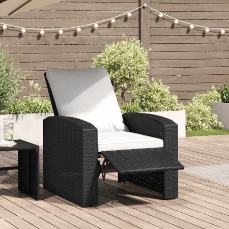Sillón reclinable de jardín con cojines ratán sintético negro