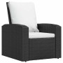 Sillón reclinable de jardín con cojines ratán sintético negro