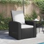 Sillón reclinable de jardín con cojines ratán sintético negro