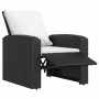 Sillón reclinable de jardín con cojines ratán sintético negro
