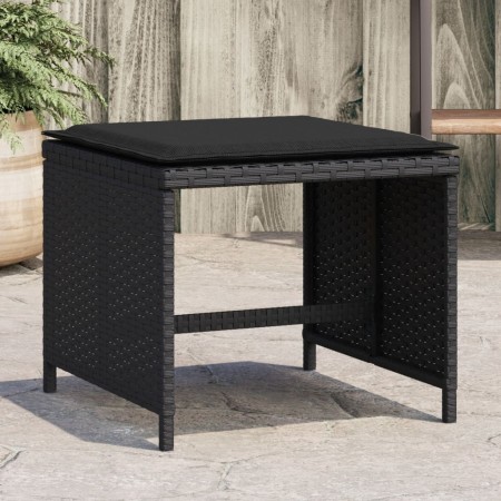 Taburetes de jardín con cojines 4 uds ratán PE negro 41x41x36cm en Otomanas de exterior | Comprar online en Foro24