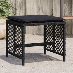 Taburetes de jardín con cojines 4 uds ratán PE negro 41x41x36cm en Otomanas de exterior | Comprar online en Foro24