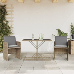 Sillas y mesita de jardín 3 piezas ratán sintético cojín beige en Conjuntos de jardín | Comprar online en Foro24