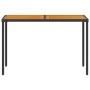 Mesa de jardín superficie de madera ratán PE negro 115x54x74 cm