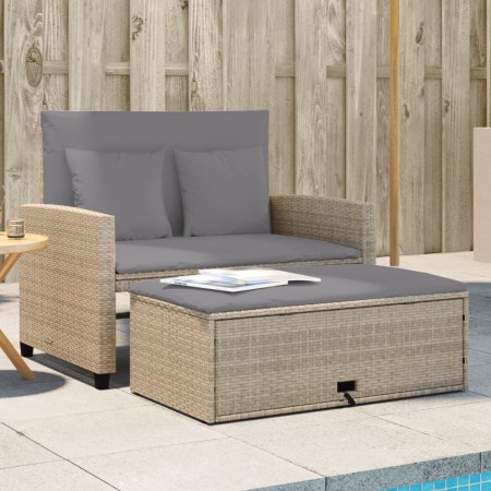 Sofá de jardín con cojines de 2 plazas ratán sintético beige