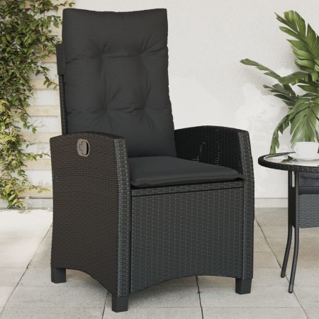 Sillón reclinable de jardín con cojines ratán sintético negro en Sillas de jardín | Comprar online en Foro24