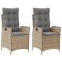 Sillones reclinables jardín y cojines beige mix 2 uds ratán PE