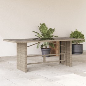 Mesa jardín superficie vidrio ratán PE gris claro 190x80x74 cm en Mesas de jardín | Comprar online en Foro24