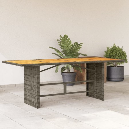 Mesa de jardín superficie de madera ratán PE gris 190x80x74 cm