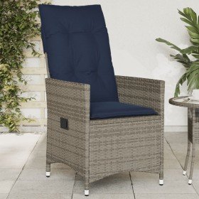 Silla de jardín reclinable con cojines de ratán sintético gris
