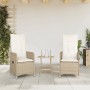 Sillones reclinables de jardín con cojines beige 2 uds ratán PE