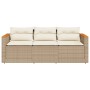 Sofá de jardín de 3 plazas con cojines ratán sintético beige