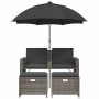 Sofá jardín 2 plazas con sombrilla y taburetes ratán PE gris en Sofás de exterior | Comprar online en Foro24