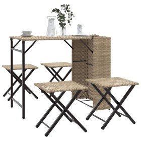 Juego de comedor de jardín plegable 5 piezas ratán PE beige