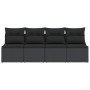 Sofá de jardín con cojines, 4 plazas, ratán sintético negro