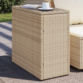 Mesa auxiliar jardín tapa vidrio ratán PE beige 58x27,5x55 cm