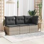 Sofá de jardín sin reposabrazos con cojines ratán PE gris claro
