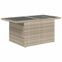 Mesa jardín superficie vidrio ratán PE gris claro 100x55x73 cm