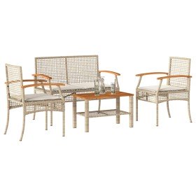 Set muebles de jardín 4 piezas y cojines ratán sintético beige en Conjuntos de jardín | Comprar online en Foro24