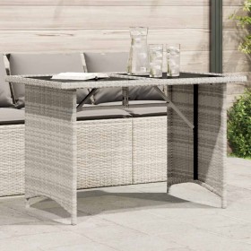 Mesa jardín superficie vidrio ratán PE gris claro 110x68x70 cm