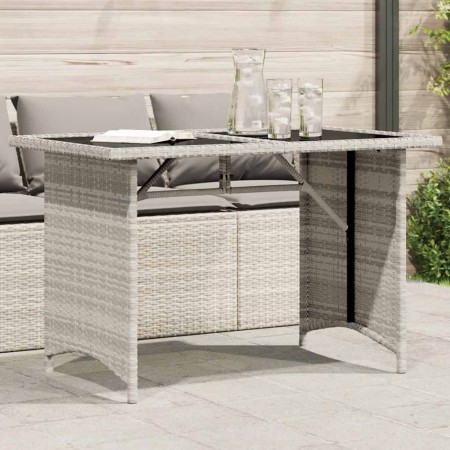 Mesa jardín superficie vidrio ratán PE gris claro 110x68x70 cm