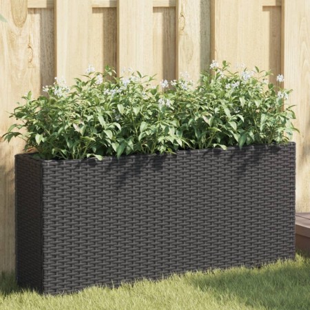 Jardinera con 2 maceteros de ratán sintético negra 90x20x40 cm en Maceteros y jardineras | Comprar online en Foro24