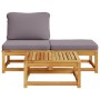 Set de muebles para jardín 3 piezas con cojines madera acacia