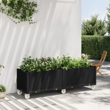 Jardinera con ruedas PP negro 160x50x54 cm en Maceteros y jardineras | Comprar online en Foro24