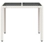 Mesa de jardín superficie de vidrio ratán PE blanco 90x90x75 cm