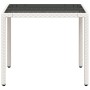 Mesa de jardín superficie de vidrio ratán PE blanco 90x90x75 cm