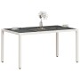 Mesa de jardín superficie de vidrio ratán PE blanco 150x90x75cm