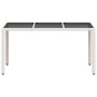 Mesa de jardín superficie de vidrio ratán PE blanco 150x90x75cm