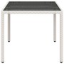 Mesa de jardín superficie de vidrio ratán PE blanco 150x90x75cm