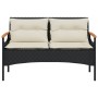 Banco de jardín y cojines ratán sintético negro 116x62,5x74 cm
