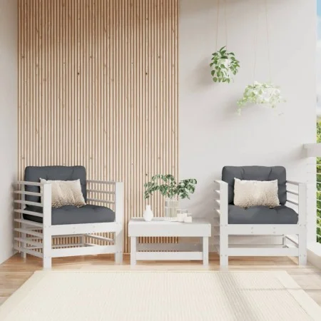 Garden armchairs with cushions 2 pcs solid white pine wood by vidaXL, Modular outdoor sofas - Ref: Foro24-825675, Price: 166,...