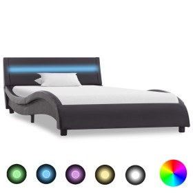 Estructura de cama con LED cuero sintético negro 9