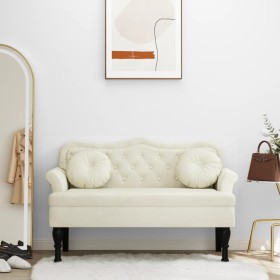 Banco con cojines terciopelo crema 120,5x65x75 cm