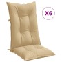 Cojines silla respaldo alto 6 uds tela beige melange 120x50x7cm
