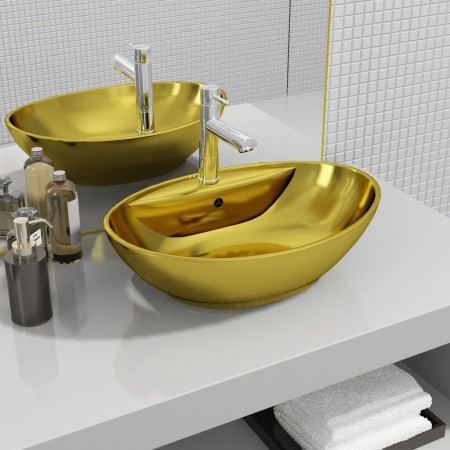Lavabo con rebosadero 58,5x39x21 cm cerámica dorado