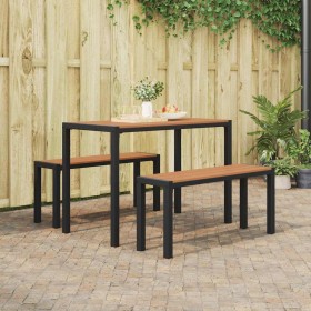 Conjunto de Comedor de Jardín con cojín 3 pcs Marrón Acero