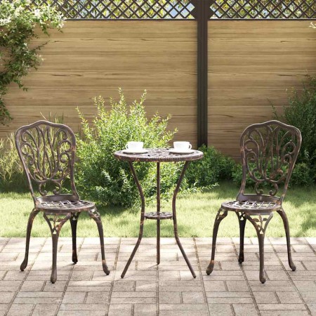 Juego Bistro de Jardín 3 pcs Bronce Aluminio