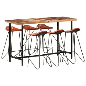 Bar furniture 7 pieces solid recycled wood genuine leather by vidaXL, Furniture sets for kitchens and dining rooms - Ref: For...
