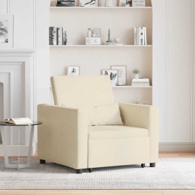 Sofá Cama Individual con ruedas Crema 90 x 165 x 87 cm tela Sofá Cama Individual con ruedas Crema 90 x 165 x 87 cm tela