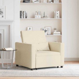 Sofá Cama Individual con ruedas Crema 90 x 165 x 87 cm tela Sofá Cama Individual con ruedas Crema 90 x 165 x 87 cm tela