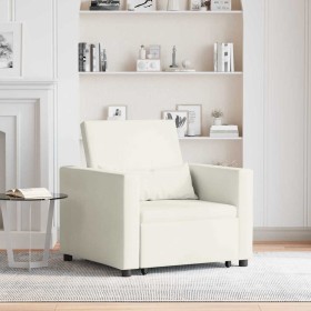 Sofá Cama Individual Crema 90 x 165 x 87 cm Terciopelo Sofá Cama Individual Crema 90 x 165 x 87 cm Terciopelo