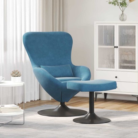 Silla Huevo con Puff Azul 63 x 73 x 90 cm Terciopelo