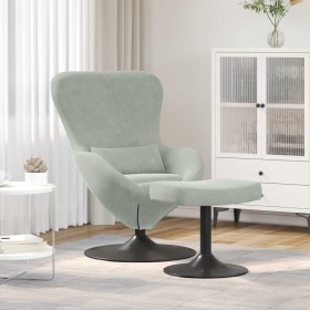 Silla Huevo con Puff Gris claro 63 x 73 x 90 cm Terciopelo Silla Huevo con Puff Gris claro 63 x 73 x 90 cm Terciopelo