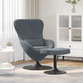 Silla Huevo con Puff Gris oscuro 63 x 73 x 90 cm Terciopelo Silla Huevo con Puff Gris oscuro 63 x 73 x 90 cm Terciopelo